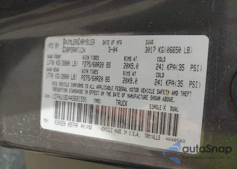 2004 Dodge Ram 1500 Slt/Laramie z USA, uszkodzony, nr VIN 1D7HU18D44S681591